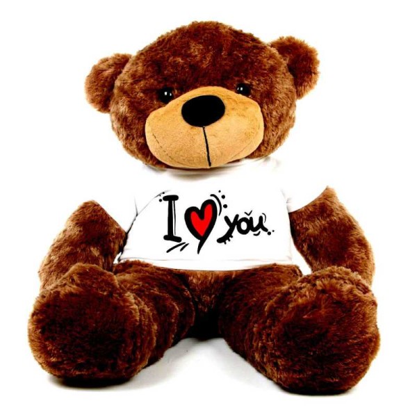 Brown 5 feet Big Teddy Bear wearing a I Love You T-shirt